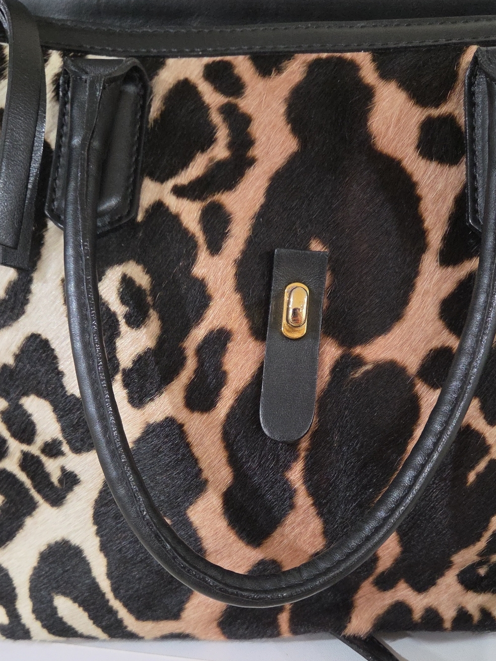 Cavalcanti Italian Leopard Print Top-Handle Tote Bag with Black Trim - Picture 8 of 14